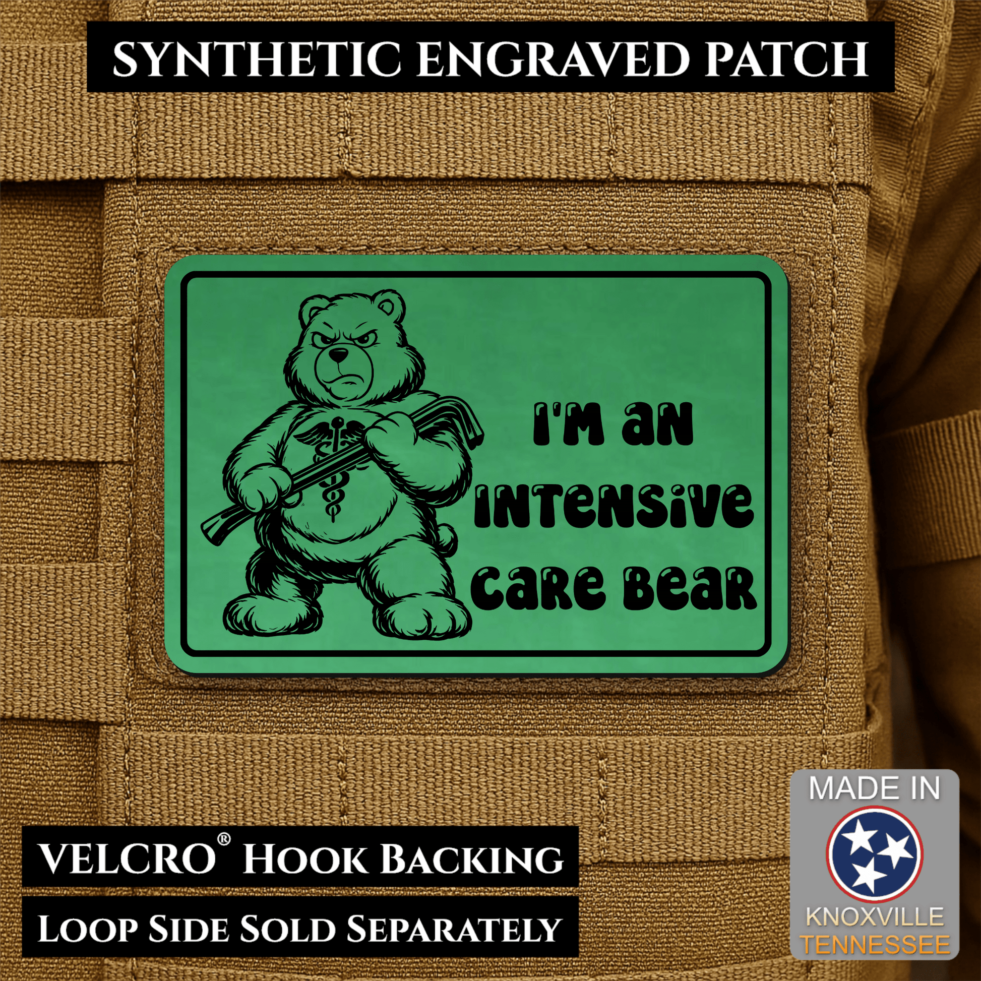 Intensive Care Bear Funny Nurse Medic Morale Patch | Made in USA | VELCRO® Brand Hook Backing - LoneStar Adhesive