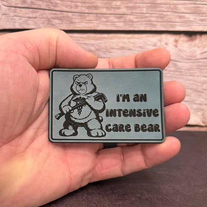 Intensive Care Bear Funny Nurse Morale Patch 2"x3" Hook & Loop | Made in USA - LoneStar Adhesive