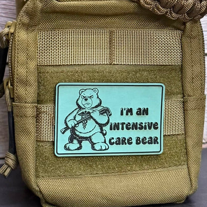 Intensive Care Bear Funny Nurse Morale Patch 2"x3" Hook & Loop | Made in USA - LoneStar Adhesive