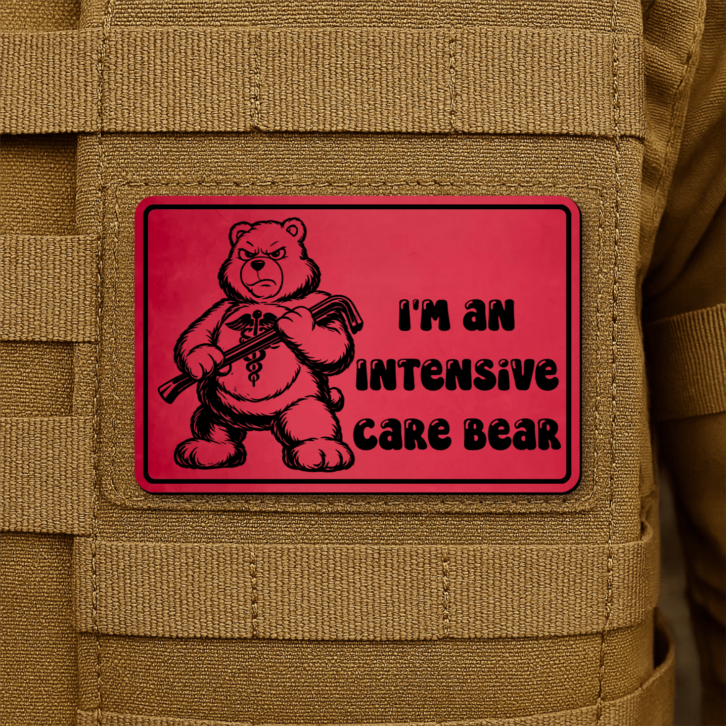 Intensive Care Bear Morale Patch 2"x3" Hook & Loop | Made in USA - LoneStar Adhesive