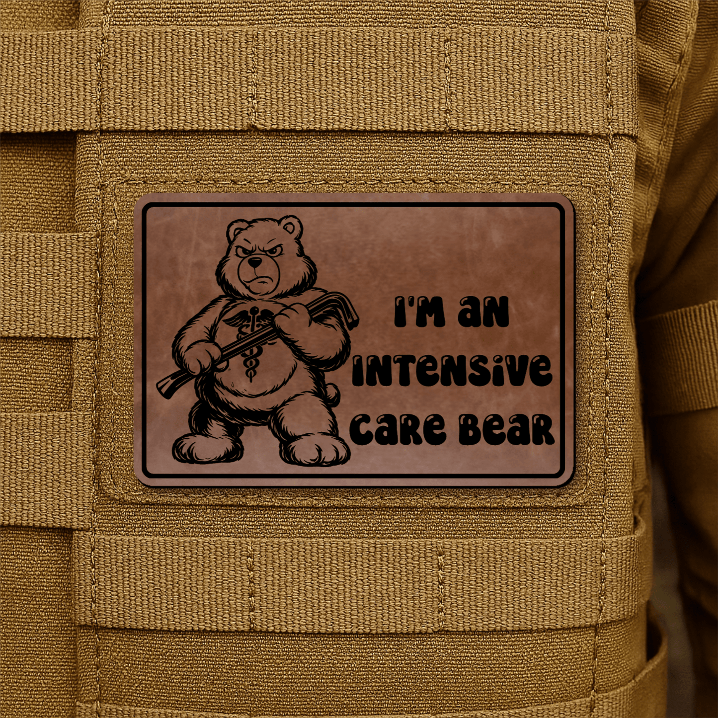 Intensive Care Bear Morale Patch 2"x3" Hook & Loop | Made in USA - LoneStar Adhesive