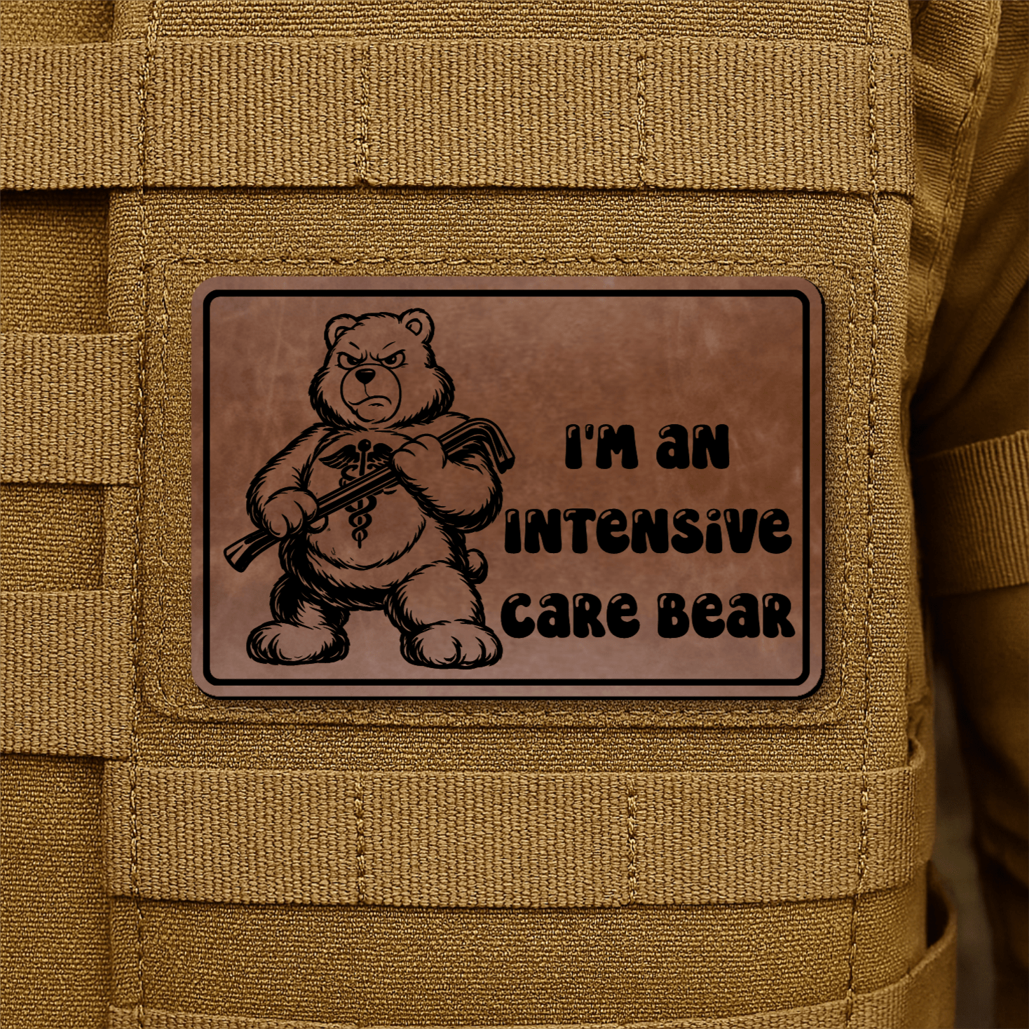 Intensive Care Bear Morale Patch 2"x3" Hook & Loop | Made in USA - LoneStar Adhesive