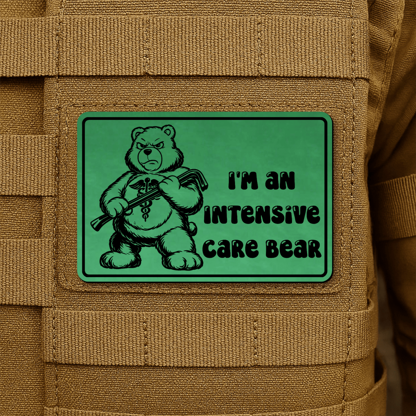 Intensive Care Bear Morale Patch 2"x3" Hook & Loop | Made in USA - LoneStar Adhesive