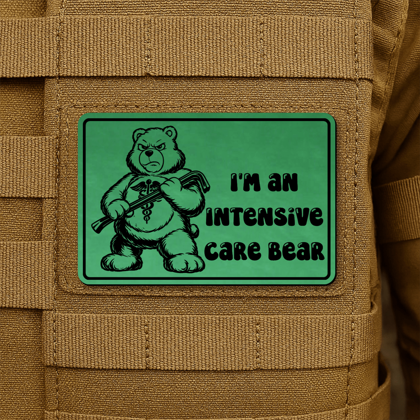 Intensive Care Bear Morale Patch 2"x3" Hook & Loop | Made in USA - LoneStar Adhesive
