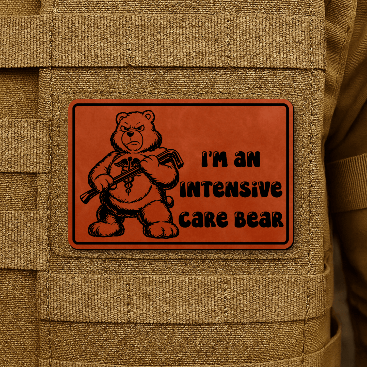 Intensive Care Bear Morale Patch 2"x3" Hook & Loop | Made in USA - LoneStar Adhesive