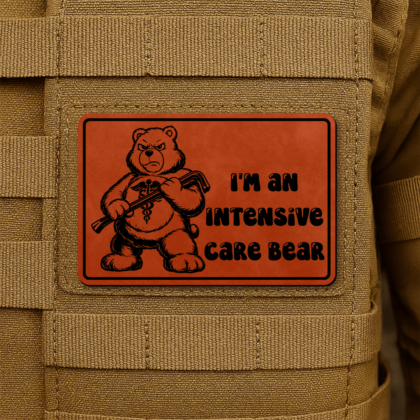 Intensive Care Bear Morale Patch 2"x3" Hook & Loop | Made in USA - LoneStar Adhesive