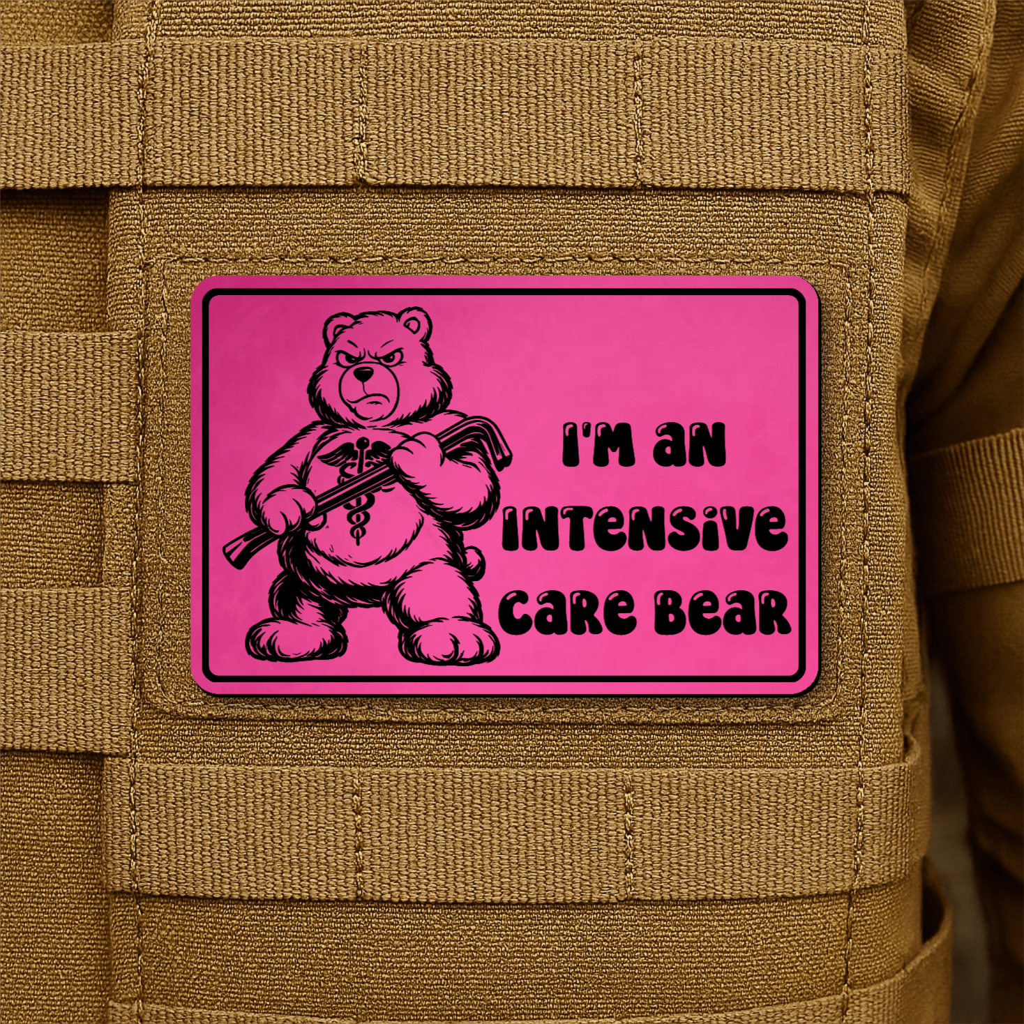 Intensive Care Bear Morale Patch 2"x3" Hook & Loop | Made in USA - LoneStar Adhesive
