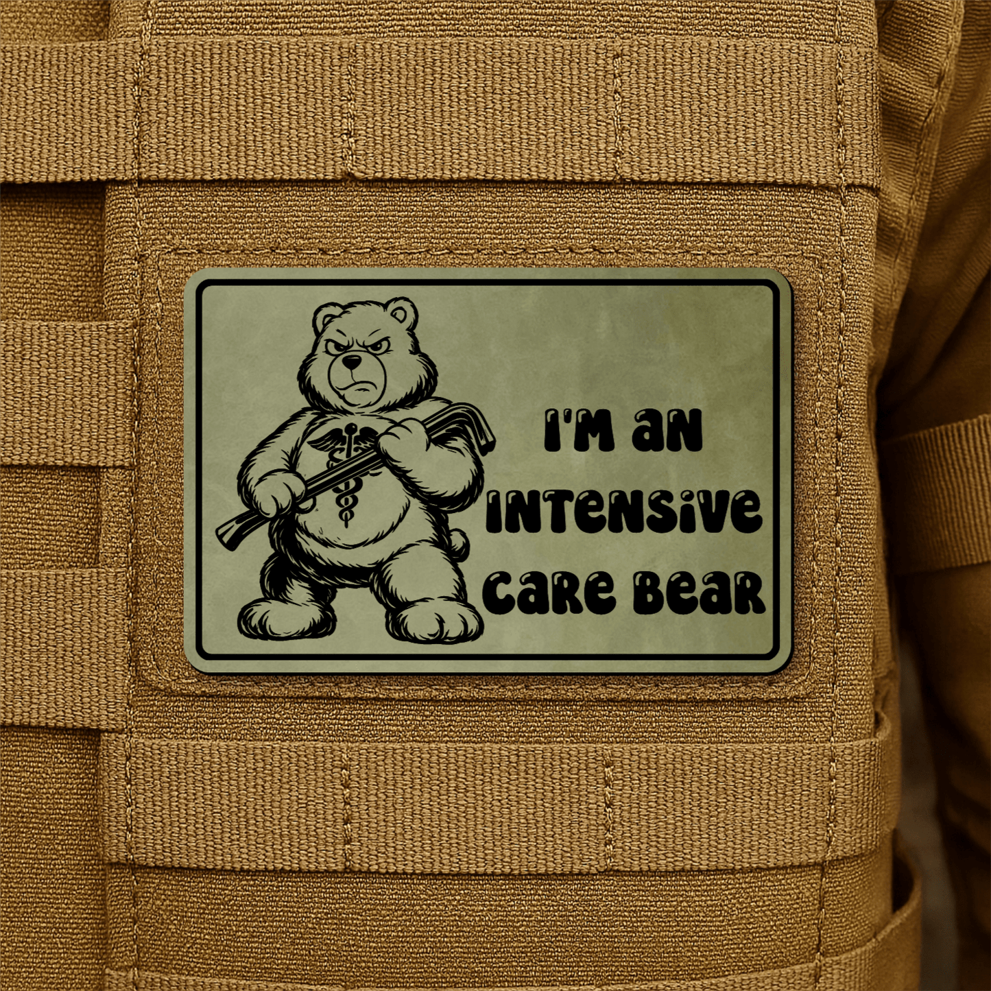 Intensive Care Bear Morale Patch 2"x3" Hook & Loop | Made in USA - LoneStar Adhesive