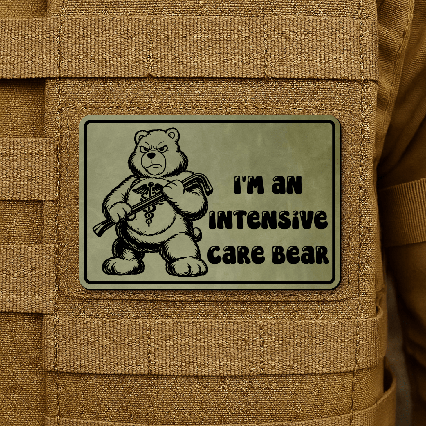Intensive Care Bear Morale Patch 2"x3" Hook & Loop | Made in USA - LoneStar Adhesive