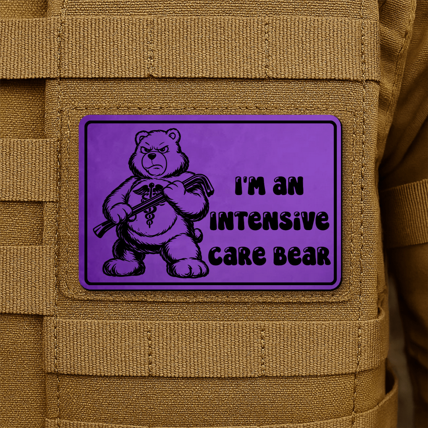 Intensive Care Bear Morale Patch 2"x3" Hook & Loop | Made in USA - LoneStar Adhesive