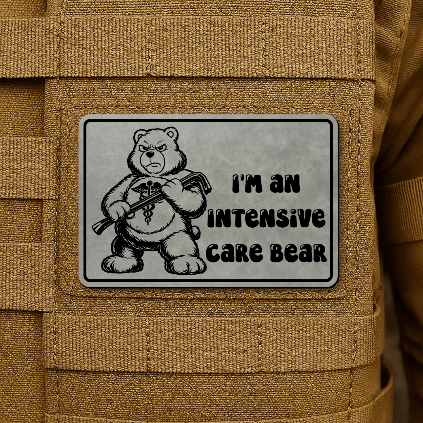 Intensive Care Bear Morale Patch 2"x3" Hook & Loop | Made in USA - LoneStar Adhesive