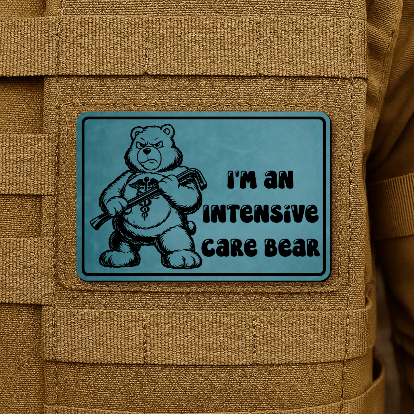Intensive Care Bear Morale Patch 2"x3" Hook & Loop | Made in USA - LoneStar Adhesive