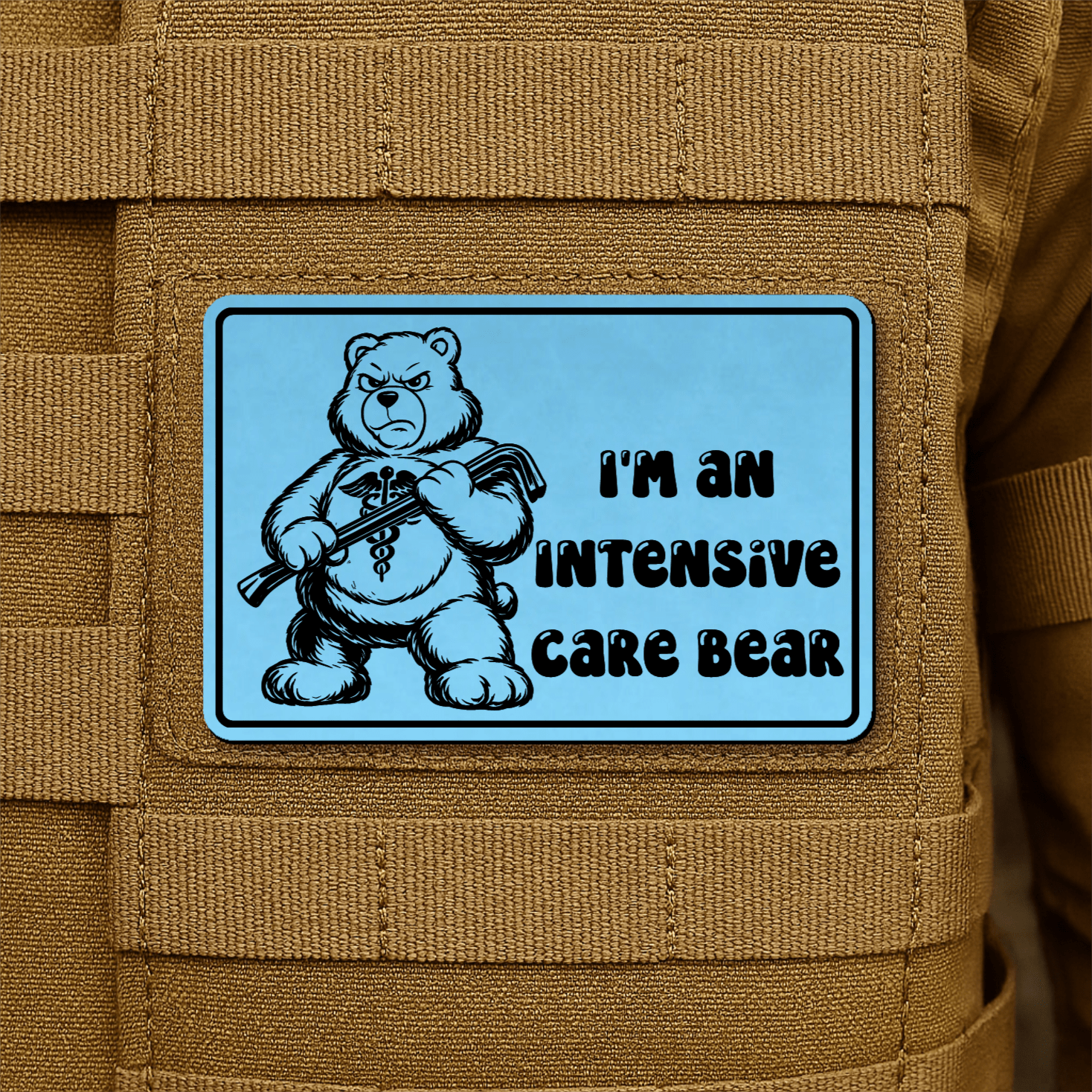 Intensive Care Bear Morale Patch 2"x3" Hook & Loop | Made in USA - LoneStar Adhesive
