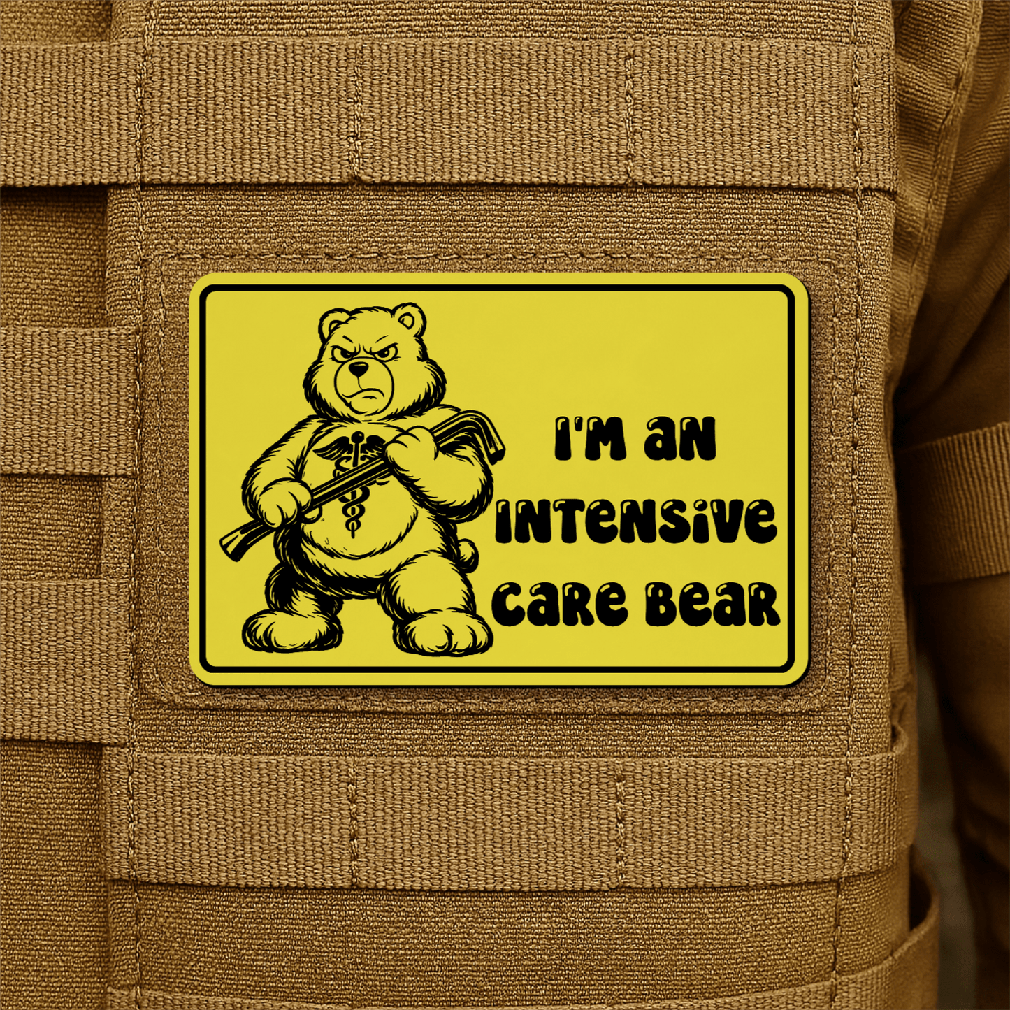 Intensive Care Bear Morale Patch 2"x3" Hook & Loop | Made in USA - LoneStar Adhesive