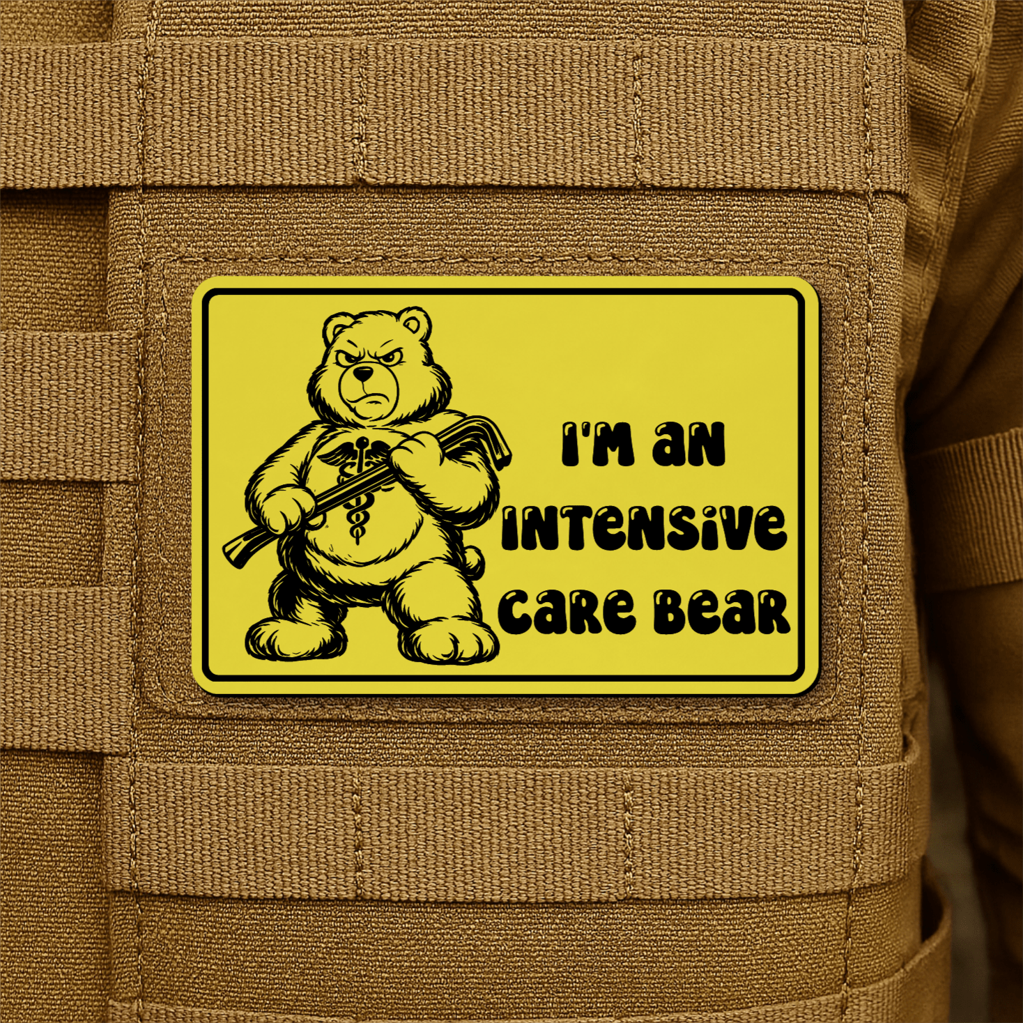 Intensive Care Bear Morale Patch 2"x3" Hook & Loop | Made in USA - LoneStar Adhesive
