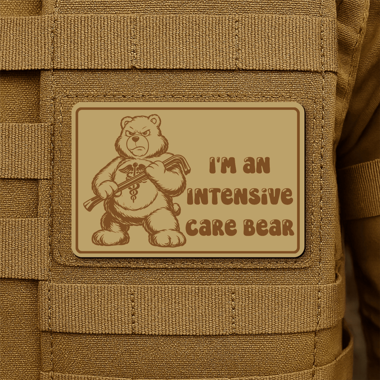 Intensive Care Bear Morale Patch 2"x3" Hook & Loop | Made in USA - LoneStar Adhesive