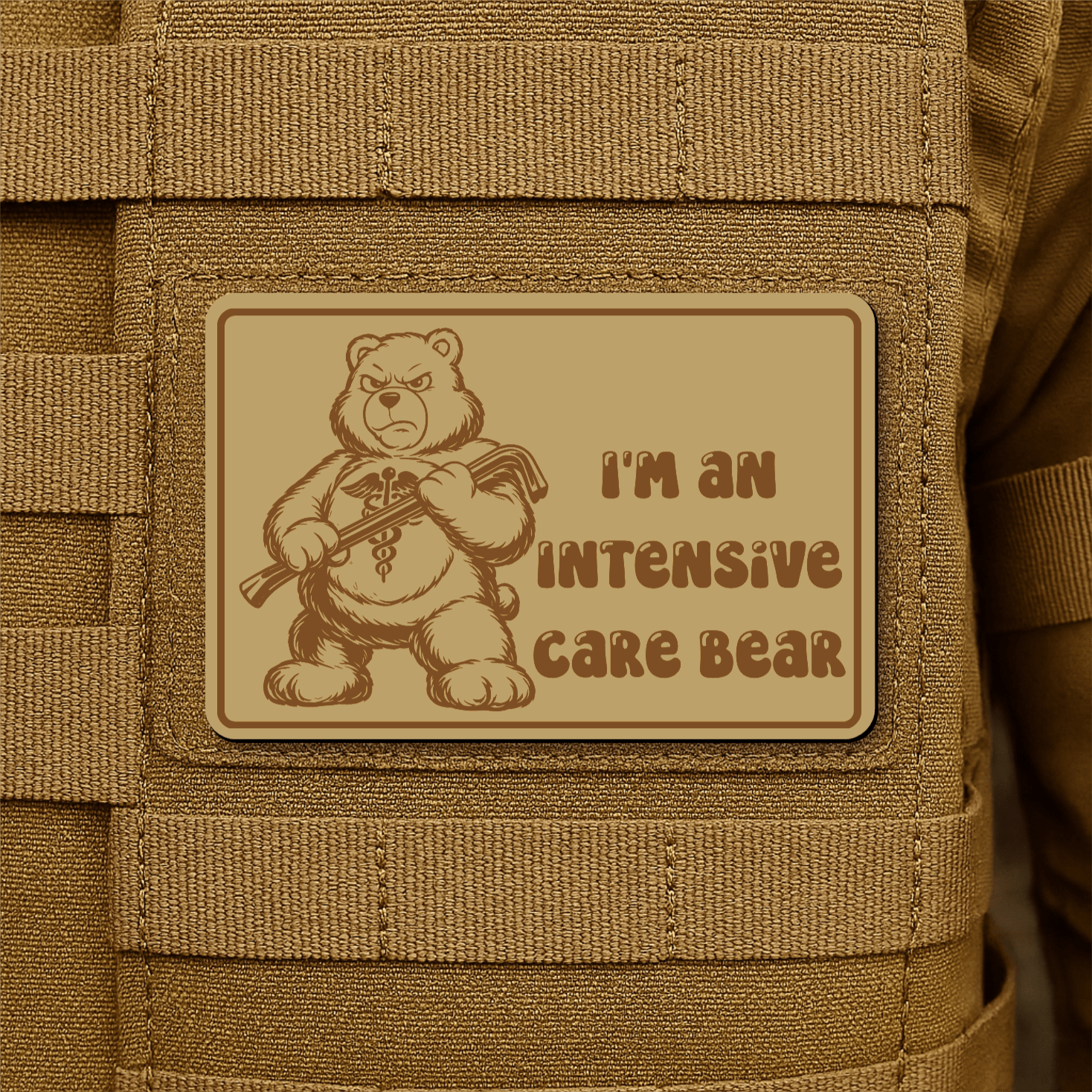 Intensive Care Bear Morale Patch 2"x3" Hook & Loop | Made in USA - LoneStar Adhesive