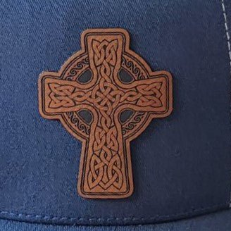 Intricate Celtic Cross Engraved Leatherette Hat Patch - MR01 - LoneStar Adhesive