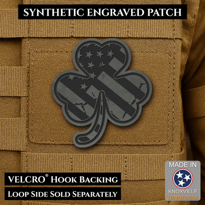 Front design and hook backing of Irish American, Shamrock patch in charcoal gray