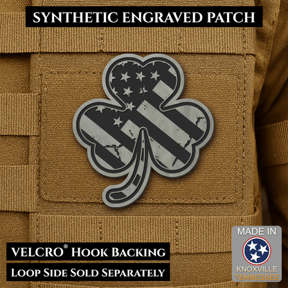 Front design and hook backing of Irish American, Shamrock patch in flint gray