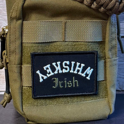 Irish Whiskey Upside Down Funny Morale Patch, 2x3" | Made in USA | VELCRO® Brand Hook Backing - LoneStar Adhesive