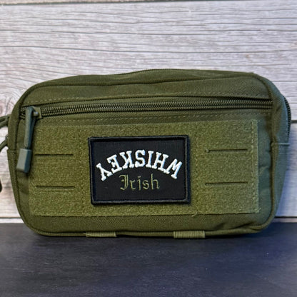 Irish Whiskey Upside Down Funny Morale Patch, 2x3" | Made in USA | VELCRO® Brand Hook Backing - LoneStar Adhesive