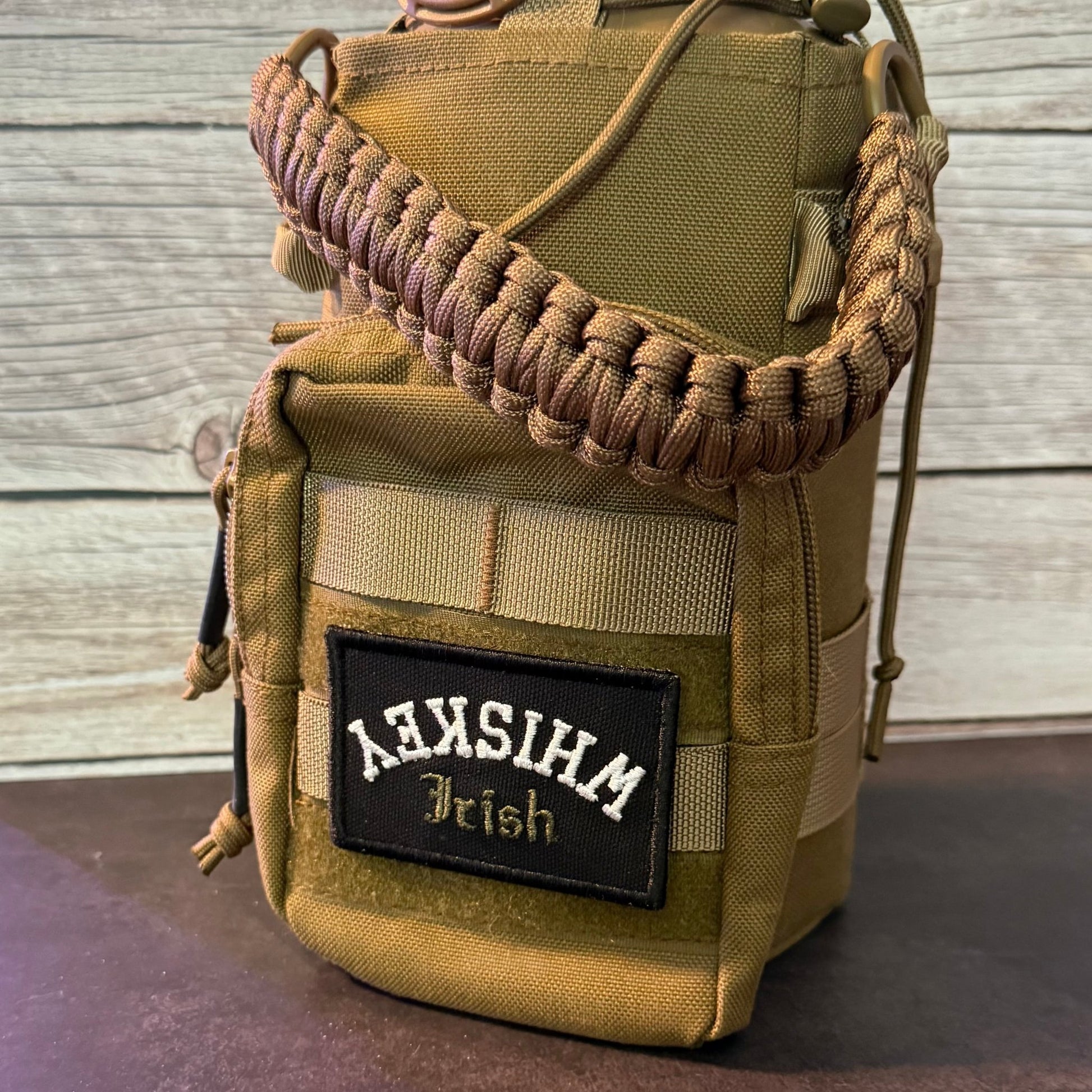 Irish Whiskey Upside Down Funny Morale Patch | Made in USA | VELCRO® Brand Hook Backing - LoneStar Adhesive