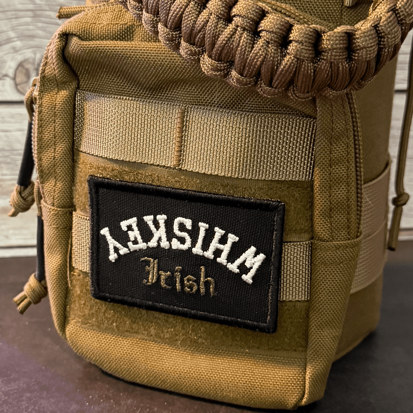 Irish Whiskey Upside Down Funny Morale Patch | Made in USA | VELCRO® Brand Hook Backing - LoneStar Adhesive