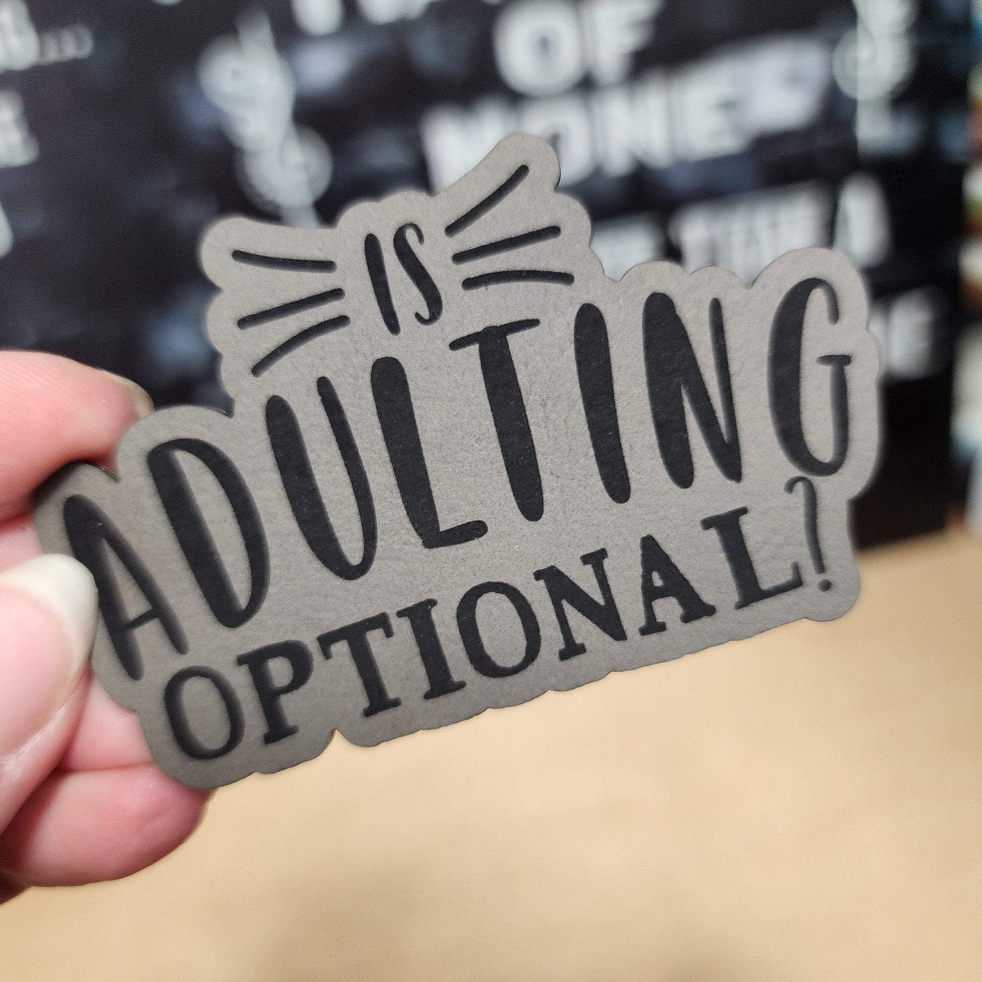 Is Adulting Optional? (Grey) Engraved Leatherette Hat Patch - MR01 - LoneStar Adhesive