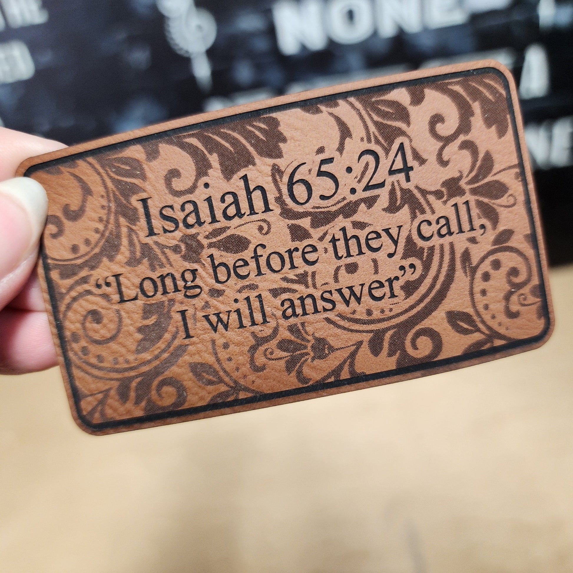 Isaiah 65 Tooled (Rawhide) Engraved Leatherette Hat Patch - MR01 - LoneStar Adhesive
