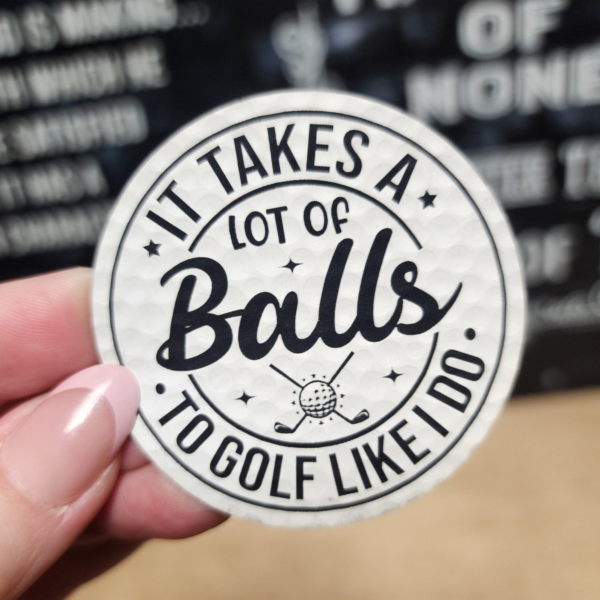 It Takes Balls Golf Engraved Leatherette Hat Patch - MR01 - LoneStar Adhesive