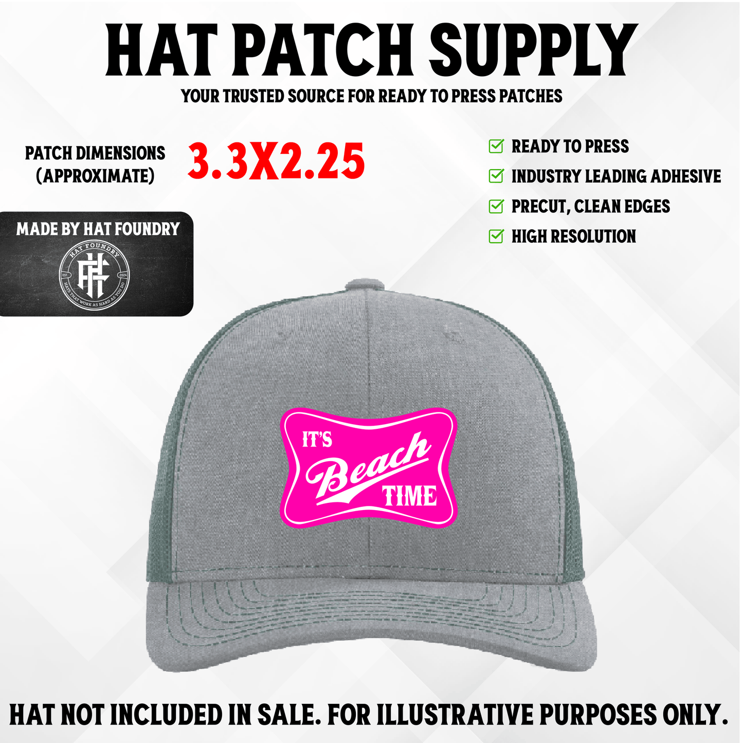 Its Beach Time UV Printed Hat Patch - LoneStar Adhesive