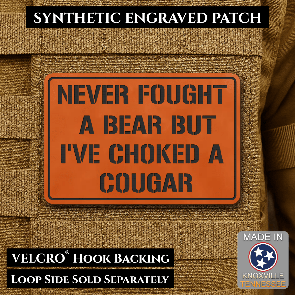 I’ve Choked A Cougar Funny Morale Patch, 2x3" | Made in USA | VELCRO® Brand Hook Backing - LoneStar Adhesive