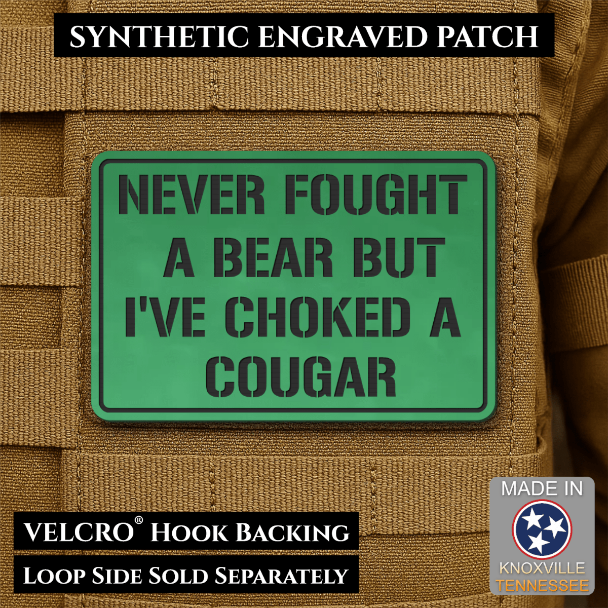 I’ve Choked A Cougar Funny Morale Patch, 2x3" | Made in USA | VELCRO® Brand Hook Backing - LoneStar Adhesive
