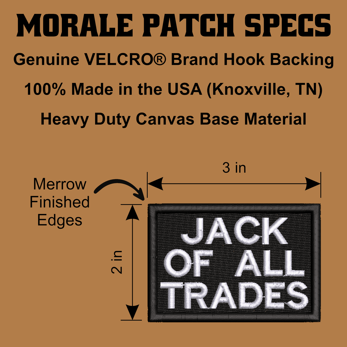 Jack Of All Trades Funny Morale Patch, 2x3" | Made in USA | VELCRO® Brand Hook Backing - LoneStar Adhesive