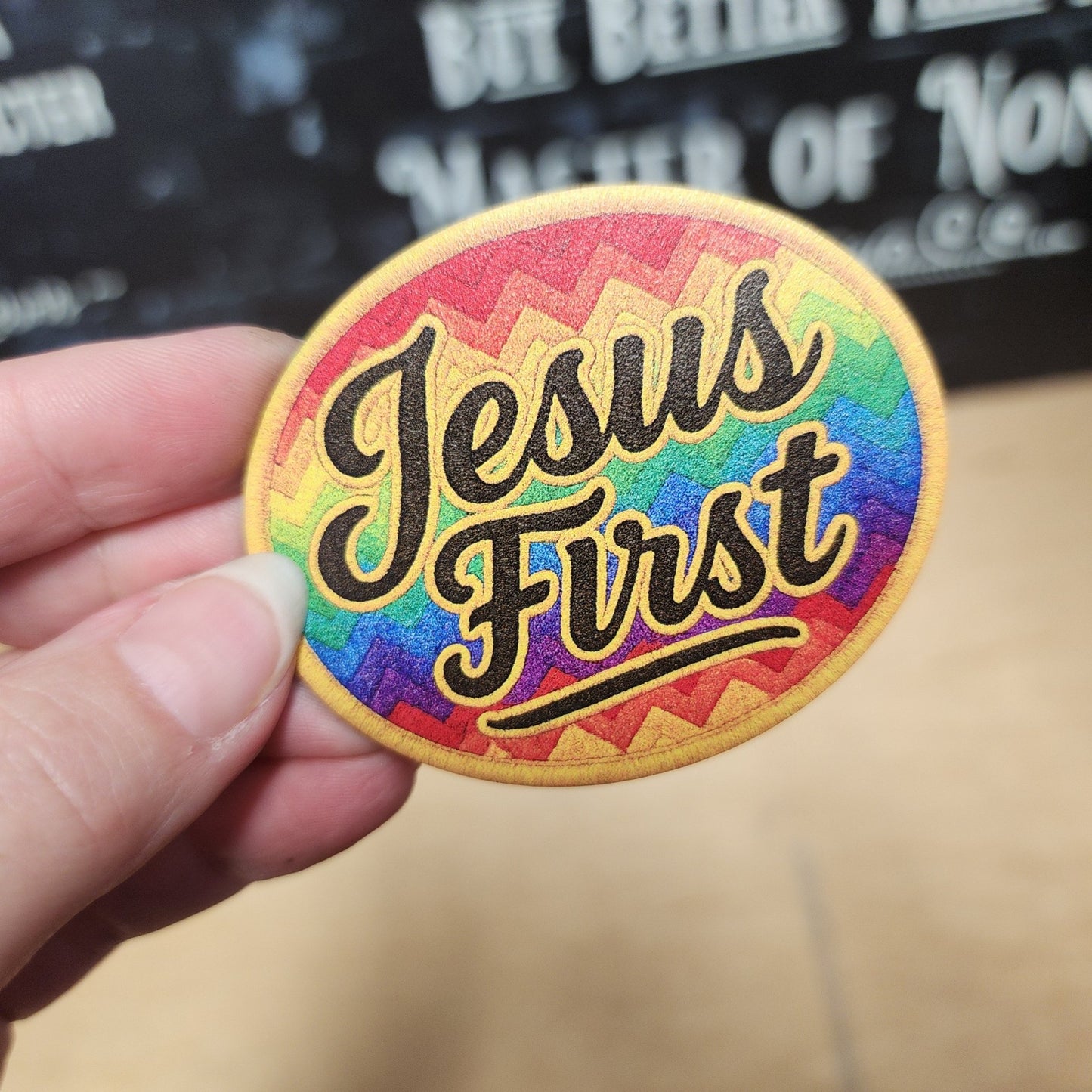 Jesus First UV Printed Leatherette Hat Patch - MR01 - LoneStar Adhesive