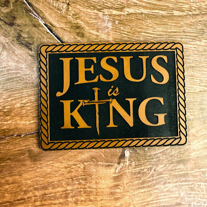 Jesus Is King – Laser Engraved Leather Patch - LoneStar Adhesive
