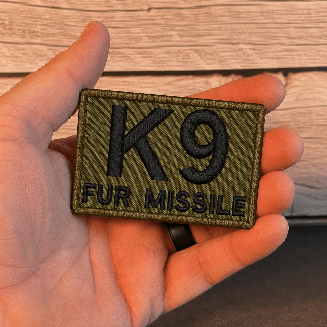 K-9 Fur Missile Funny Dog Morale Patch | Made in USA | VELCRO® Brand Hook Backing - LoneStar Adhesive