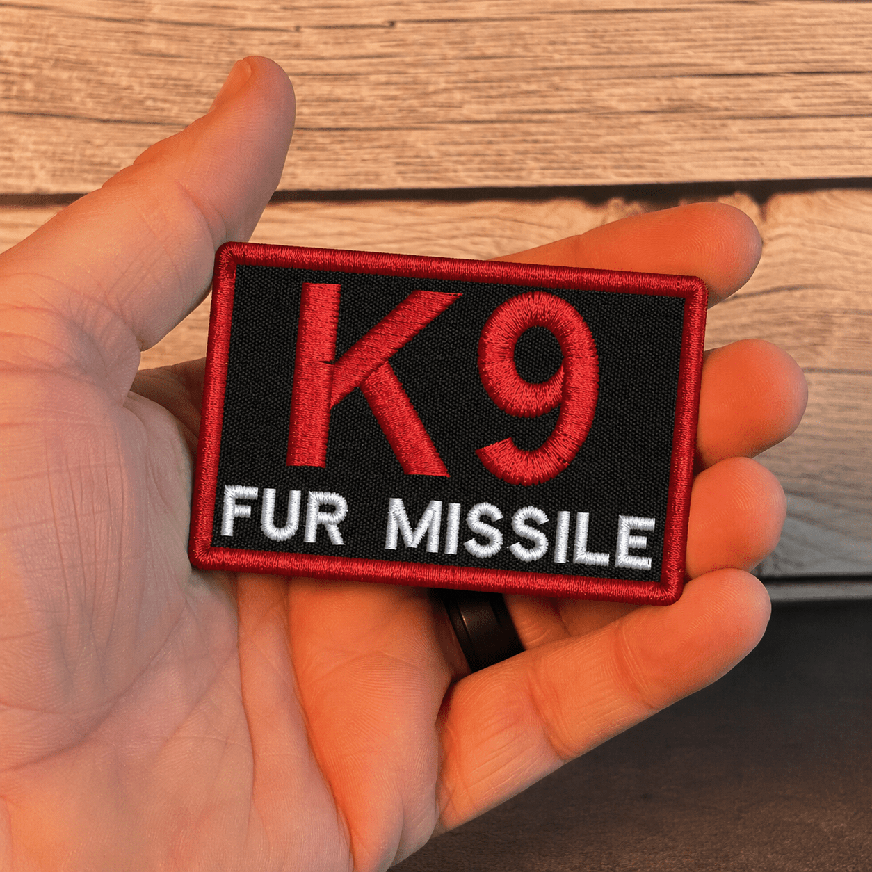 K-9 Fur Missile Funny Dog Morale Patch | Made in USA | VELCRO® Brand Hook Backing - LoneStar Adhesive