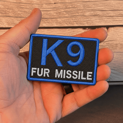 K-9 Fur Missile Funny Dog Morale Patch | Made in USA | VELCRO® Brand Hook Backing - LoneStar Adhesive