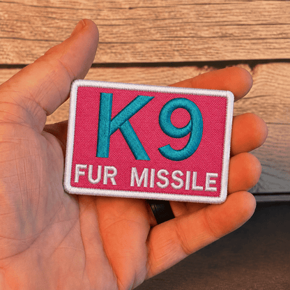 K-9 Fur Missile Funny Dog Morale Patch | Made in USA | VELCRO® Brand Hook Backing - LoneStar Adhesive