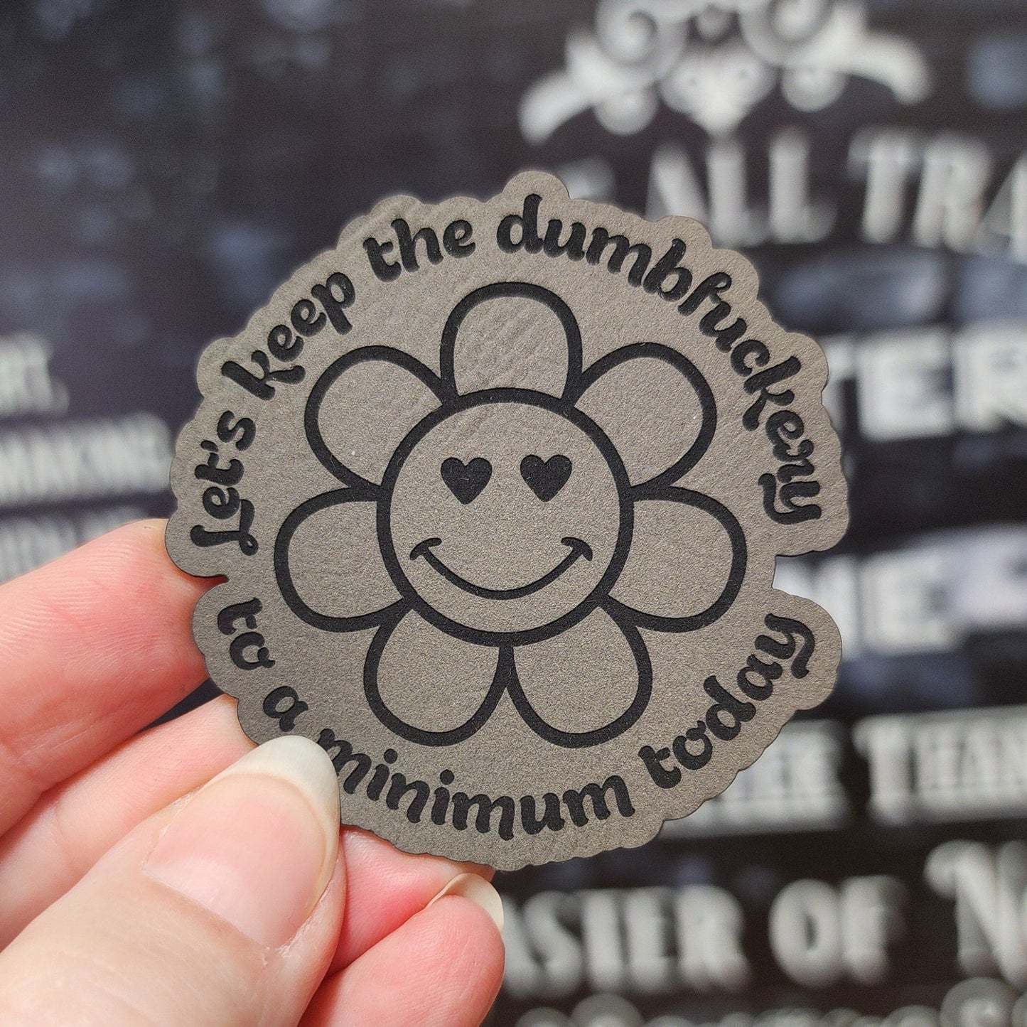 Keep It to a Minimum Flower (Saddle Tan) Engraved Leatherette Hat Patch - MR01 - LoneStar Adhesive