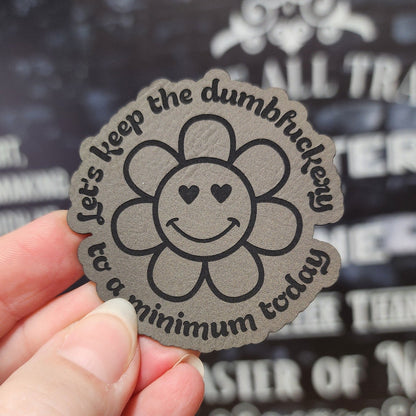 Keep It to a Minimum Flower (Saddle Tan) Engraved Leatherette Hat Patch - MR01 - LoneStar Adhesive