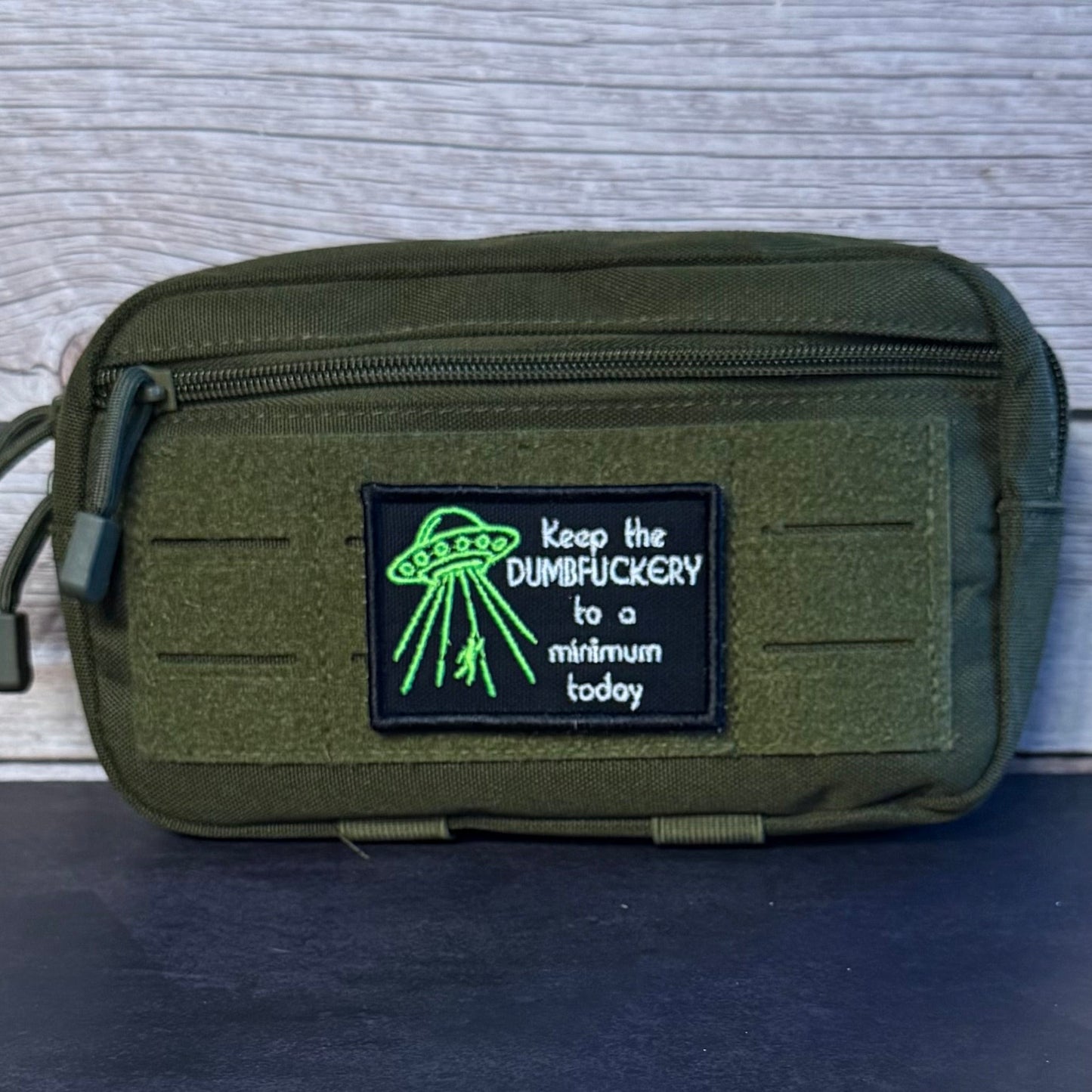 Keep the Dumbfuckery To A Minimum Funny Morale Patch, 2x3" | Made in USA | VELCRO® Brand Hook Backing - LoneStar Adhesive