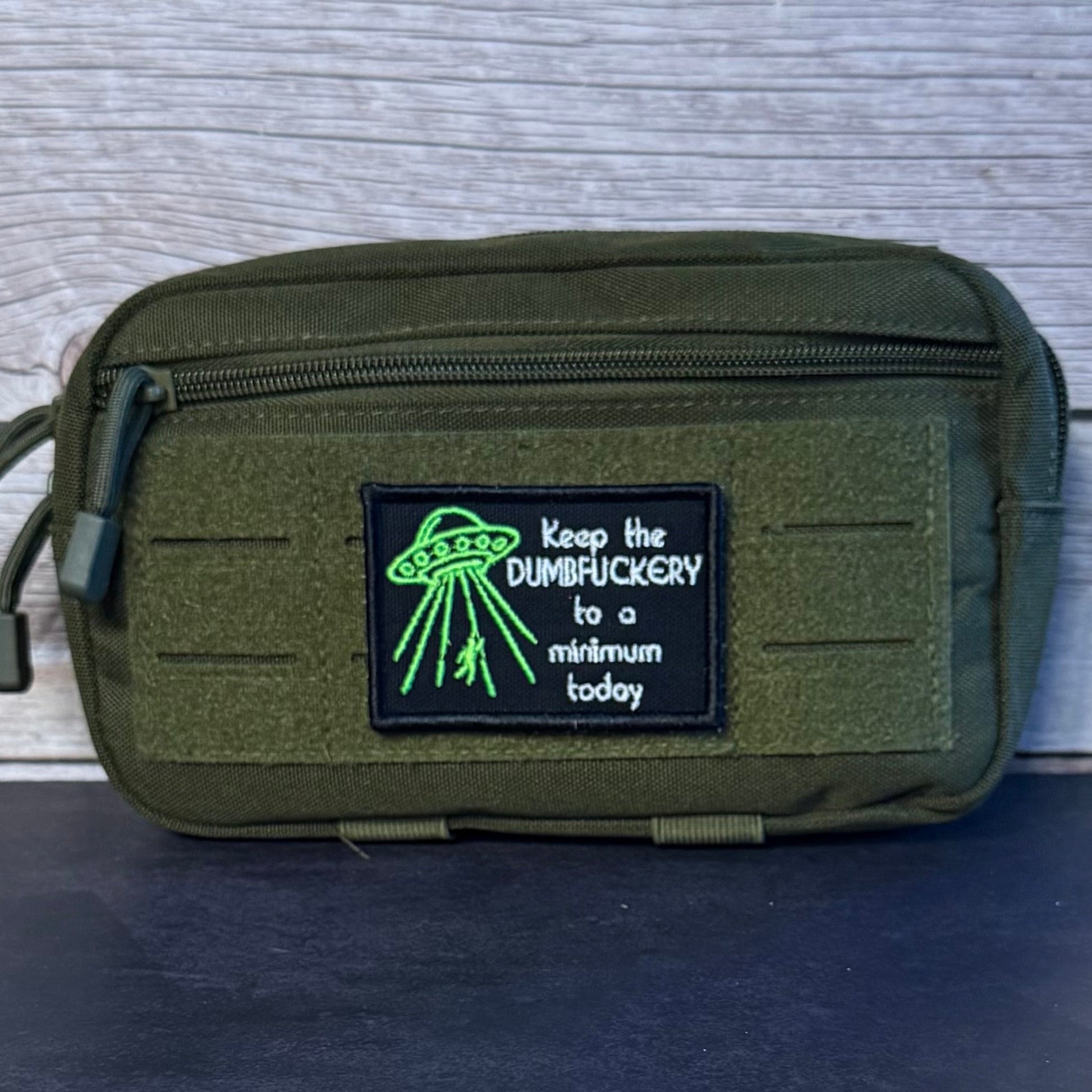 Keep the Dumbfuckery To A Minimum Funny Morale Patch, 2x3" | Made in USA | VELCRO® Brand Hook Backing - LoneStar Adhesive