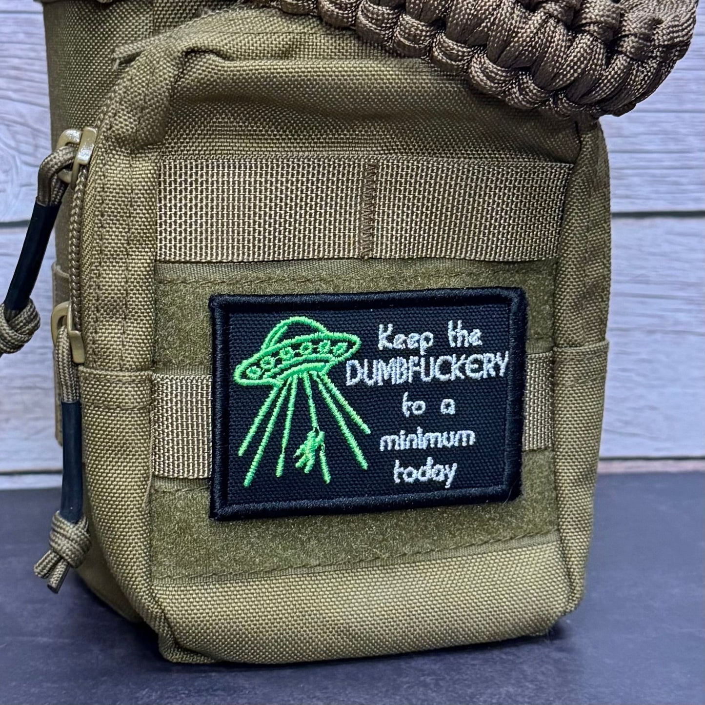 Keep the Dumbfuckery To A Minimum Funny Morale Patch | Made in USA | VELCRO® Brand Hook Backing - LoneStar Adhesive