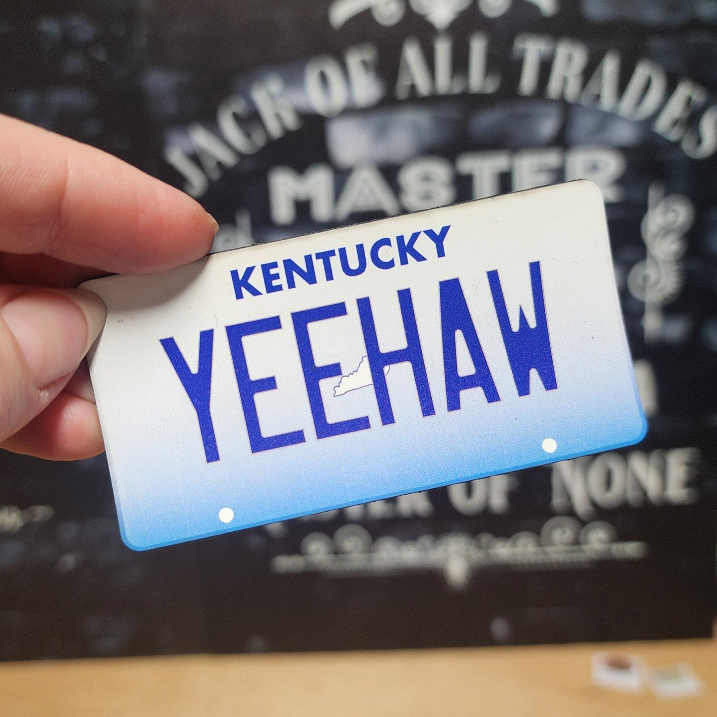 Kentucky License Plate Yeehaw Y'all UV Printed Leatherette Hat Patch - MR01 - LoneStar Adhesive