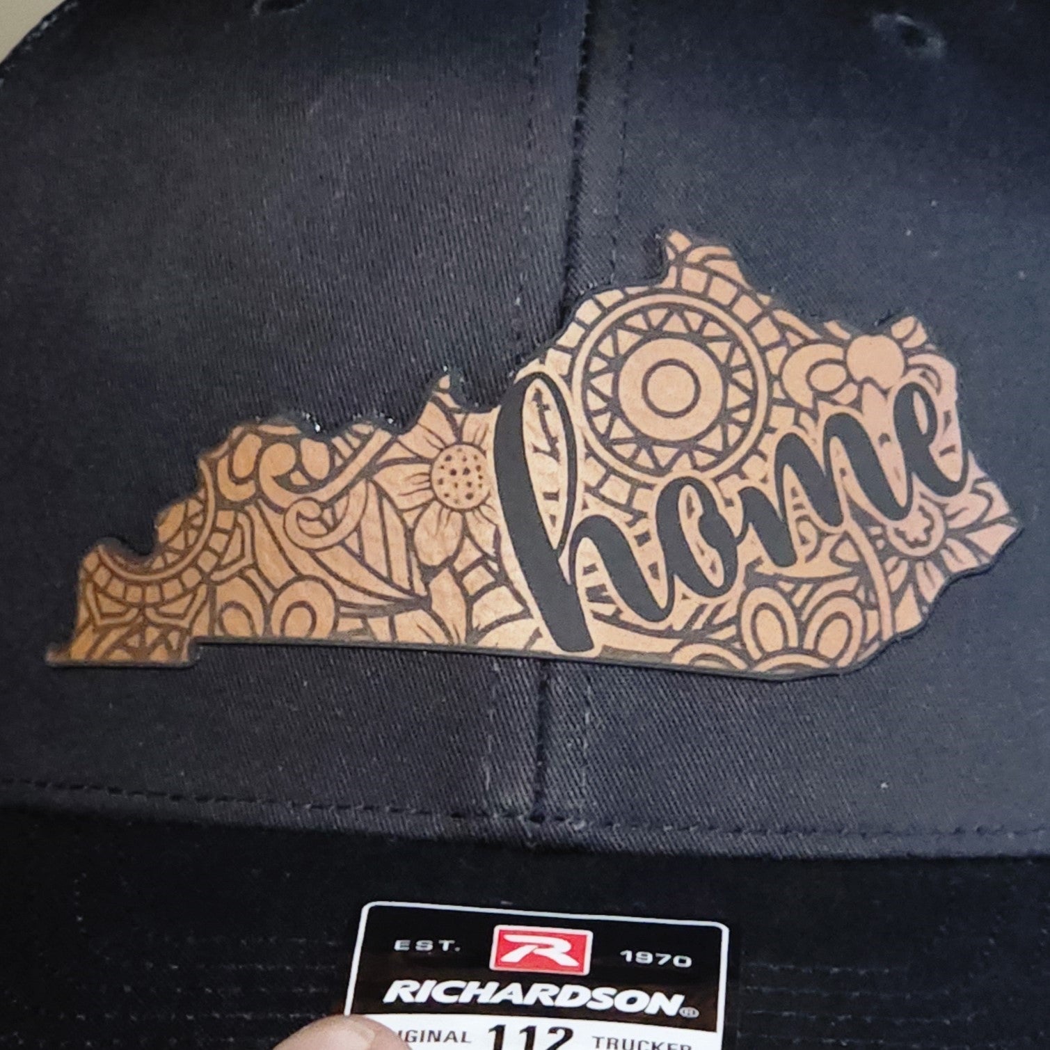 Kentucky Love and Home Engraved Leatherette Hat Patch - MR01 - LoneStar Adhesive