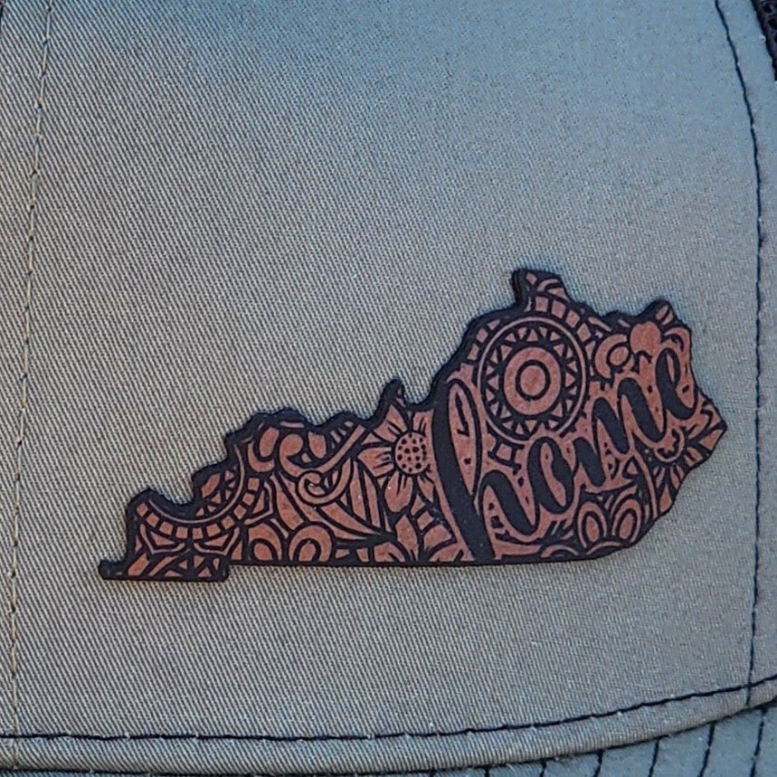Kentucky Mandala Floral Engraved Leatherette Hat Patch - MR01 - LoneStar Adhesive
