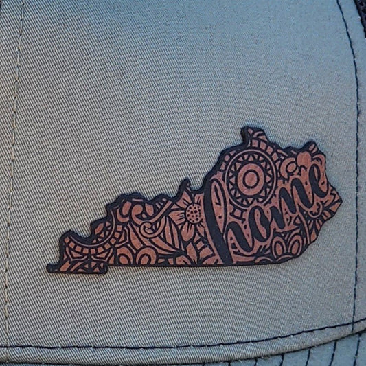 Kentucky Mandala Floral Engraved Leatherette Hat Patch - MR01 - LoneStar Adhesive